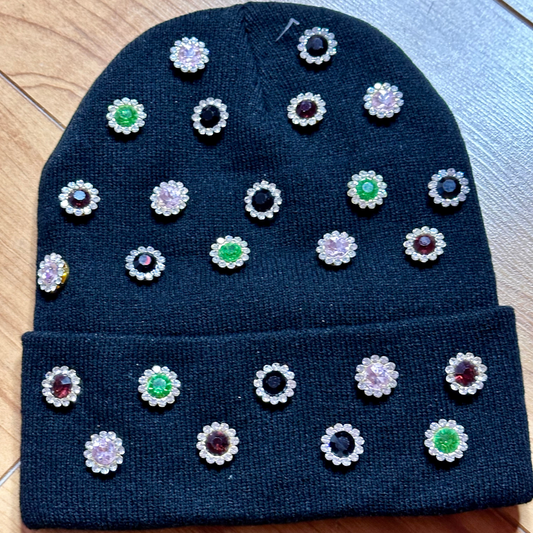 flower rhinestone beanie